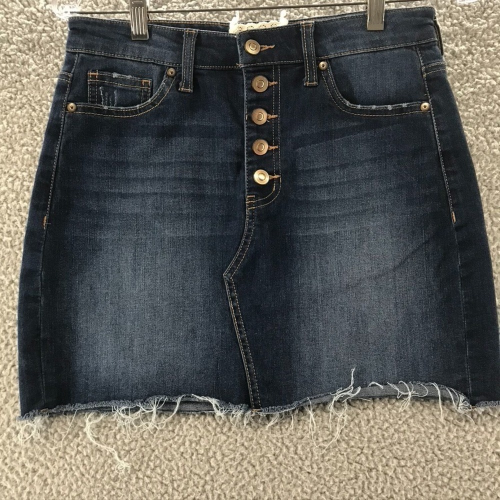 Altard States Womens Distressed Hemless Button Fly Jean Skirt Size S
